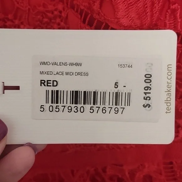 Ted Baker Valens Red Lace Midi Dress - Picture 9 of 12